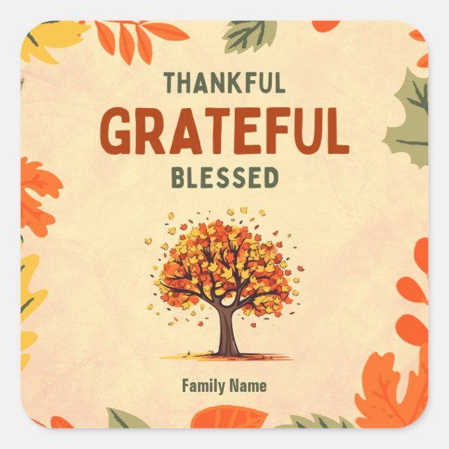 Adesivo Quadrado Graças, Grata, Abençoada - Nome Personalizado Da F (Frente)