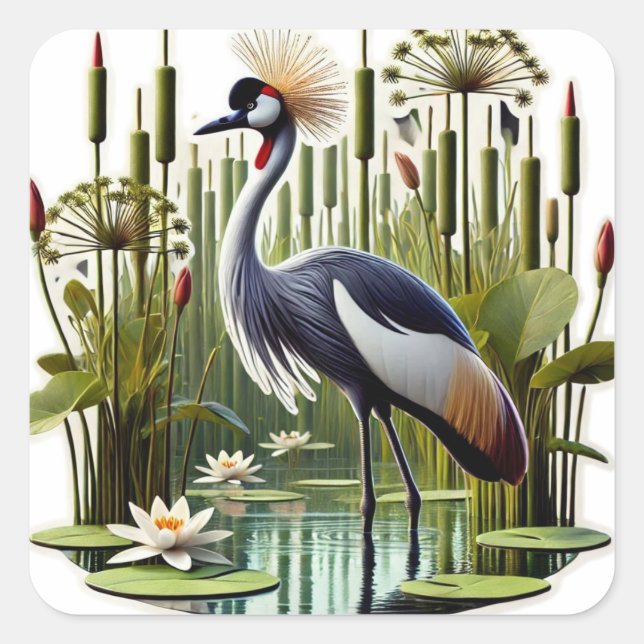 Adesivo Quadrado Graceful White Crane Painting (Frente)