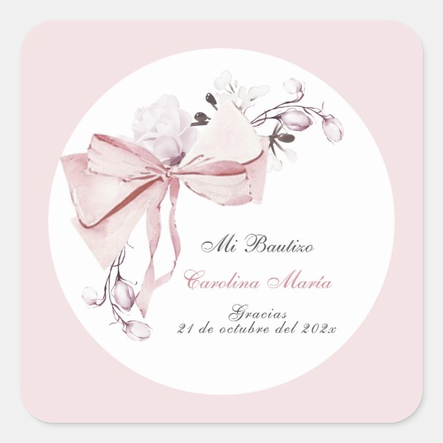 Adesivo Quadrado Gracias Bautizo Niña (Frente)