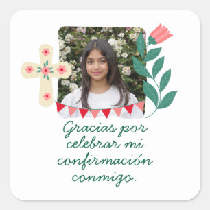 Adesivo Quadrado Gracias por Celebrar Mi Confirmación con Foto