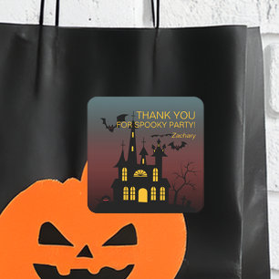 Adesivo Quadrado Gradiente de Casa Assombrada Feliz Halloween