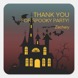 Adesivo Quadrado Gradiente de Casa Assombrada Feliz Halloween