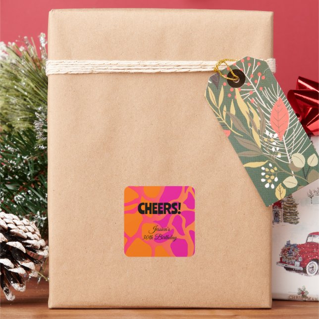 Adesivo Quadrado Gradiente de Laranja e Rosa Vibrante Cheers  (Feriado)