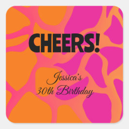 Adesivo Quadrado Gradiente de Laranja e Rosa Vibrante Cheers