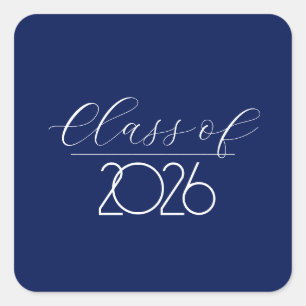 Adesivo Quadrado Graduação 2026 Azul Marinho e Branco