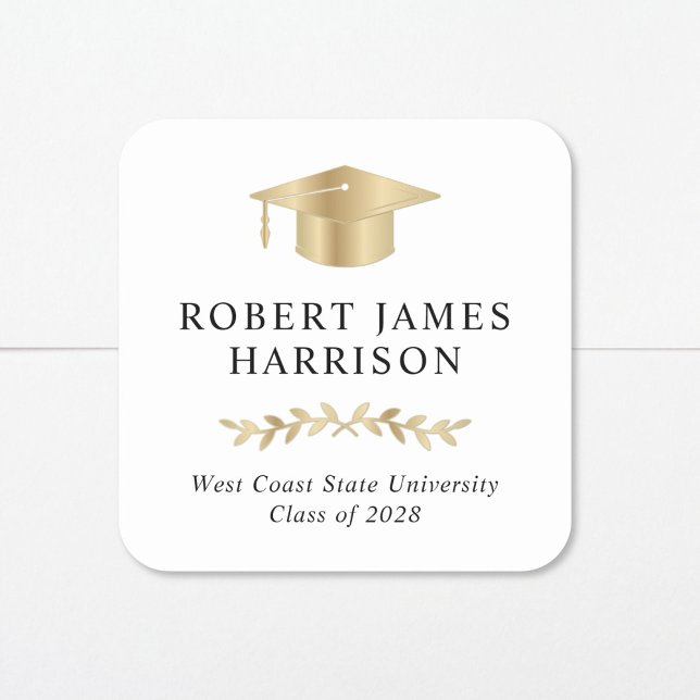 Adesivo Quadrado Graduação branca do Boné de Formando Dourado Elega (Criador carregado)