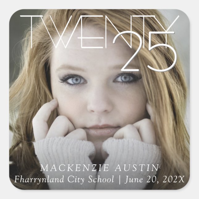 Adesivo Quadrado Graduação Chic | Foto de Formando de Script Clássi (Frente)