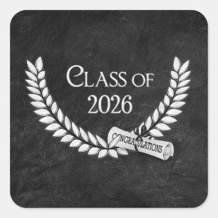Adesivo Quadrado Graduação Couro Preto 2026 Louro e Diploma