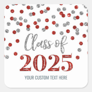Adesivo Quadrado Graduação da Red Silver Confetti 2025
