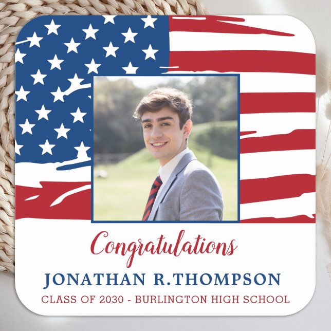 Adesivo Quadrado Graduação de Bandeira Militar Americana Patriótica (Criador carregado)