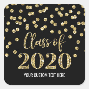 Adesivo Quadrado Graduação de Confetti com Glitter Dourado Preto 