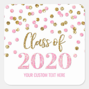Adesivo Quadrado Graduação de Confetti Glitter Dourado Rosa 2020