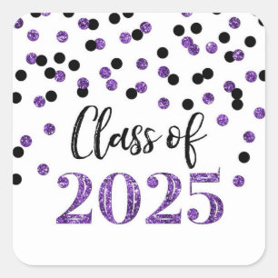 Adesivo Quadrado Graduação de Confetti Preto Roxo 2025