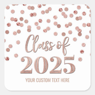Adesivo Quadrado Graduação de Confetti rosa Dourada 2025