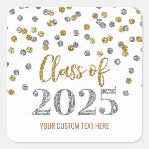 Adesivo Quadrado Graduação de Confetti Silver Dourado 2025