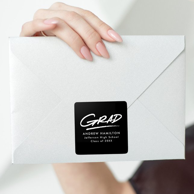 Adesivo Quadrado Graduação de Formando Moderno Branco e Preto (Criador carregado)