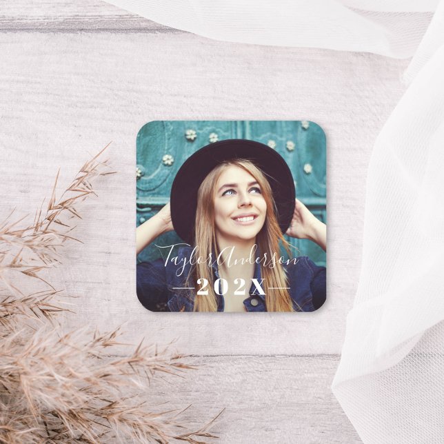 Adesivo Quadrado Graduação de Foto Branca Minimalista 2025 (Criador carregado)