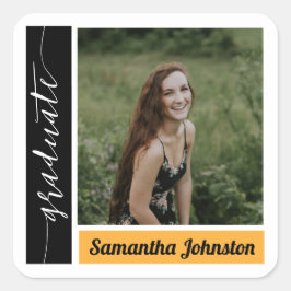Adesivo Quadrado Graduação de Foto em Bloco Moderno Amarelo