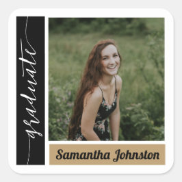 Adesivo Quadrado Graduação de Foto em Bloco Moderno Dourado