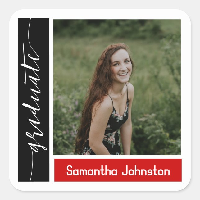 Adesivo Quadrado Graduação de Foto em Bloco Moderno Vermelho (Frente)