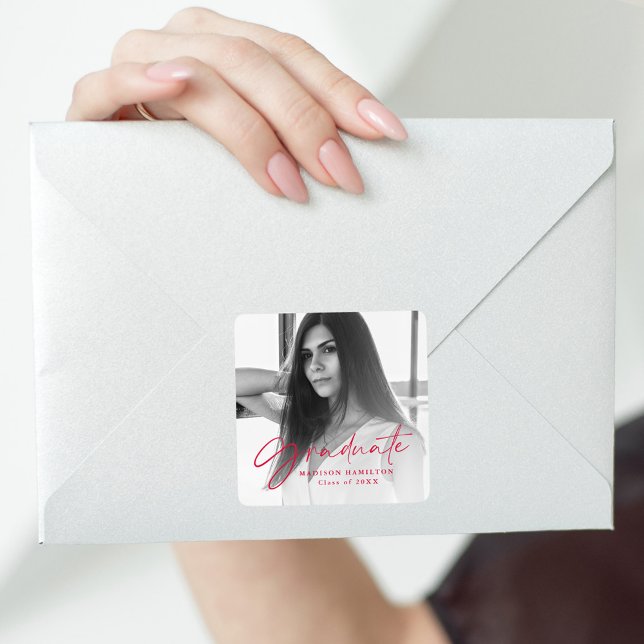 Adesivo Quadrado Graduação de Fotos com Script Red Na moda (Criador carregado)