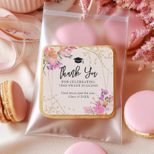 Adesivo Quadrado Graduação de Obrigados florais de cor d'água com b