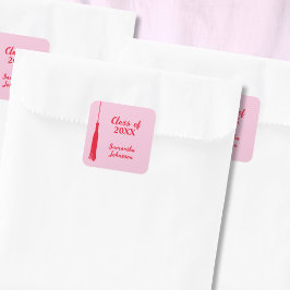 Adesivo Quadrado Graduação de Tassel Formando 2024, rosa-preto e ve