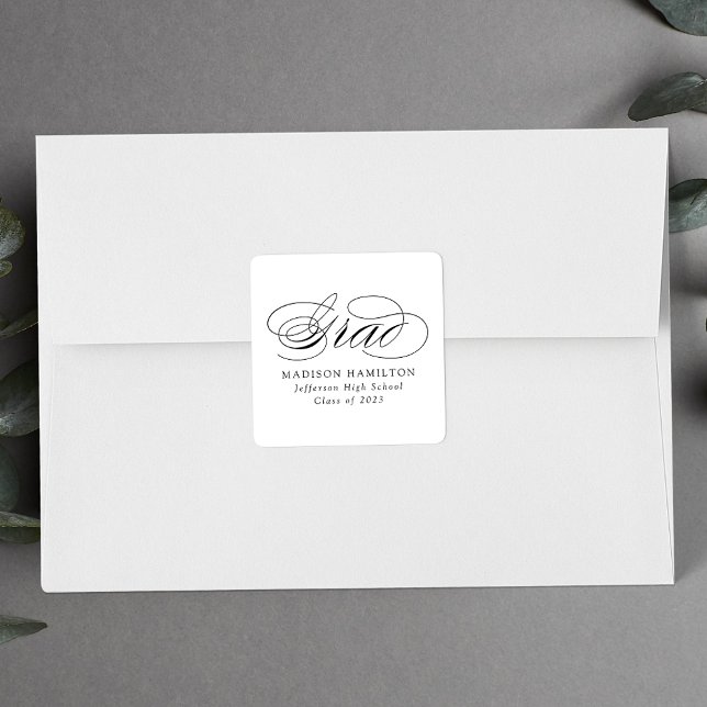 Adesivo Quadrado Graduação Elegante de Caligrafia Negra (Criador carregado)