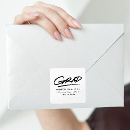 Adesivo Quadrado Graduação em Branco e Preto do Formando Moderno tr