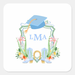 Adesivo Quadrado Graduação em Monograma da Preppy Southern Cowgirl