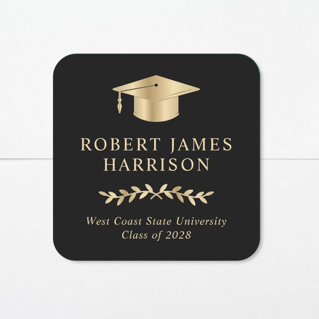 Adesivo Quadrado Graduação em preto do Boné de Formando Dourado Ele (Criador carregado)