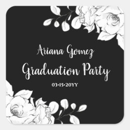 Adesivo Quadrado Graduação Floral Branca E Preta Moderna Chic