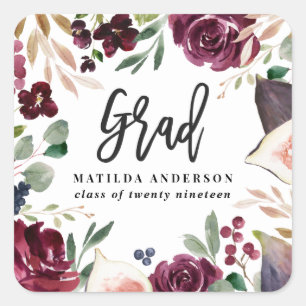 Adesivo Quadrado Graduação floral de aquarela púrpura