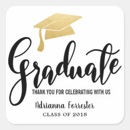 Adesivo Quadrado Graduação Hat Faux Gold Foil Obrigado