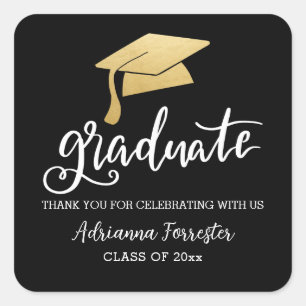 Adesivo Quadrado Graduação Hat Faux Gold Foil Script Casual