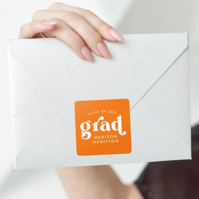 Adesivo Quadrado Graduação Laranja com Tipografia Negrito (Criador carregado)