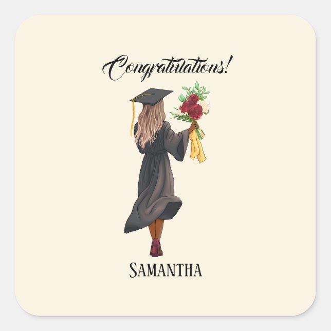 Adesivo Quadrado Graduação personalizada de aquarela (5) (Frente)