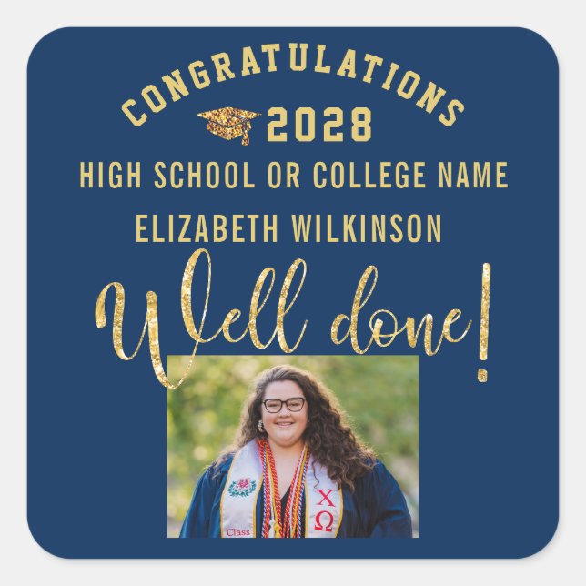 Adesivo Quadrado Graduação Personalizada de Fotografias de Script e (Frente)
