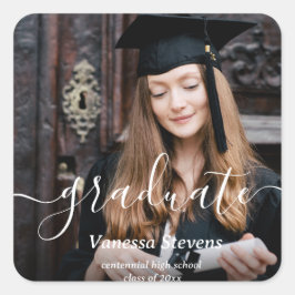 Adesivo Quadrado Graduação Personalizada de Fotos de Script Elegant