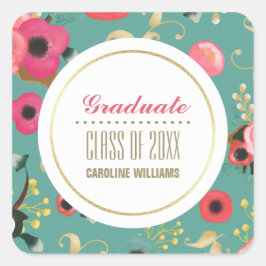 Adesivo Quadrado Graduação Personalizada de Padrão Floral Moderno