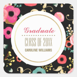 Adesivo Quadrado Graduação Personalizada de Padrão Floral Moderno