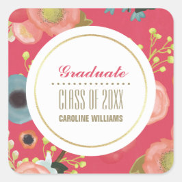Adesivo Quadrado Graduação Personalizada de Padrão Floral Moderno