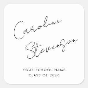 Adesivo Quadrado Graduação Personalizada de Script Branco Preto Mod