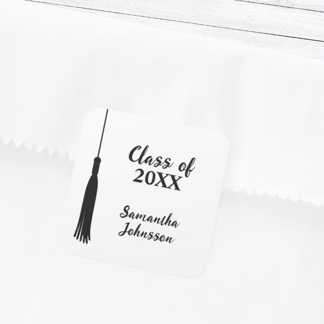 Adesivo Quadrado Graduação Personalizada de Tassel de Formando Mode (Modern 2024 Grad Tassel Personalized Graduation Square Sticker)