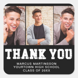 Adesivo Quadrado Graduação Preta 3 Foto Obrigado
