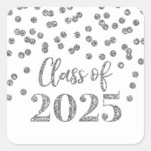 Adesivo Quadrado Graduação Silver Confetti 2025