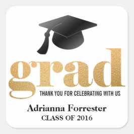 Adesivo Quadrado Graduação Tipografia do Formando de Folha de Ouro 