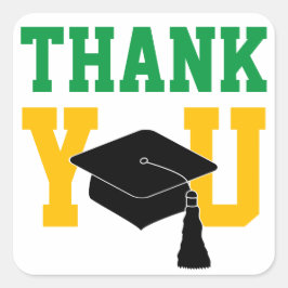 Adesivo Quadrado Graduação Verde e Dourada Obrigado