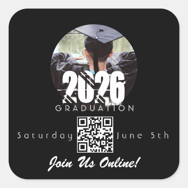 Adesivo Quadrado Graduation Online Invitation QR Code 2026 (Frente)