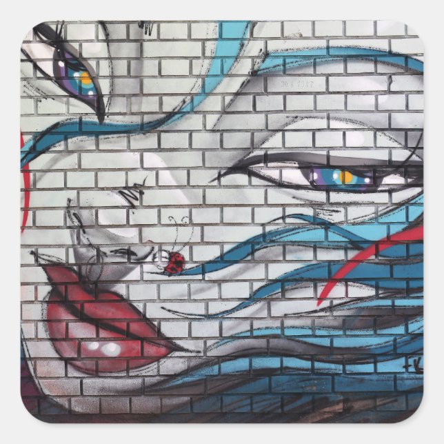 Adesivo Quadrado Graffiti de Menina Asiática (Frente)